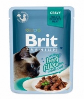 Брит Премиум Паучи для кошек Gravy Beef 82% мяса филе говядины в соусе (упаковка 85 гр х 24 шт)