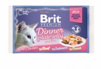 Брит Премиум набор паучей для кошек Dinner Plate Jelly 82% мяса Кусочки в желе (упаковка 4 шт х 85 гр)