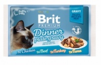 Брит Премиум набор паучей для кошек Dinner Plate Gravy 82% мяса Кусочки в соусе (упаковка 4 шт х 85 гр)