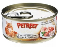 Petreet Pink tuna and Calamari Петрит, консервы для взрослых кошек, кусочки розового тунца с кальмарами 70 гр