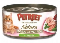 Petreet Tonno del Pacifico Петрит, консервы для взрослых кошек, кусочки тихоокеанского тунца с зеленой фасолью в рыбном бульоне 70 гр