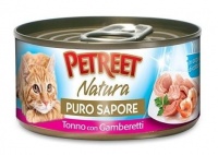 Petreet Puro Sapore Петрит, консервы для взрослых кошек, кусочки тунца с креветками в рыбном супе 70 гр