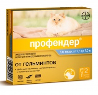 Bayer Профендер капли на холку от гельминтов для кошек от 2,5 до 5 кг (2 пипетки)