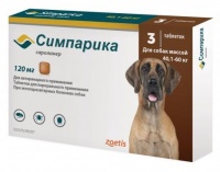 Zoetis Симпарика таблетки от блох и клещей для собак массой 40,1 - 60 кг 120 мг (3 шт)