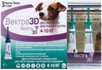Вектра 3D капли от блох, клещей и комаров для собак от 4 - 10кг (3 пипетки)
