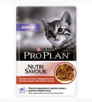 Purina Pro Plan Nutrisavour Junior Про План паучи для котят, беременных и кормящих кошек Говядина в соусе (Упаковка 85 гр х 24 шт)