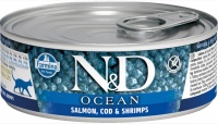 Farmina N&D Cat Ocean salmon, cod & shrimp консервы для кошек, лосось, треска и креветки 80 гр