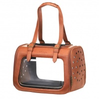 Ibiyaya Portico Deluxe Leather Pet Transporter сумка-переноска для кошек и собак до 6 кг, прозрачная и коричневая кожа