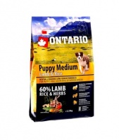 Ontario Dog Puppy Medium Lamb Rice низкозерновой корм для щенков средних пород с ягненком и рисом