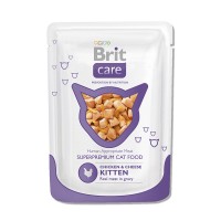 Брит Care Паучи для котят Chicken&Cheese Kitten Курица и сыр для котят, упаковка 80 гр х 24 шт