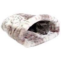Лежак-Тоннель для кошки "Leila" 46 х 33 х 27 см, плюш, бежевый/белый