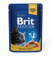 Брит Премиум паучи для кошек Salmon & Trout Лосось и форель (упаковка 100 гр х 24 шт)