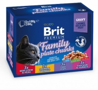 Брит Премиум набор паучей для кошек Family Plate Семейная тарелка (упаковка 12 шт х 85 гр)