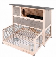 Двухэтажная деревянная клетка для кроликов, с выдвижной нижней частью: 117 x 69 x h 107 cm