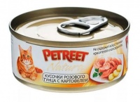 Petreet Pink Tuna with Potatoes Петрит, консервы для взрослых кошек, кусочки розового тунца с картофелем 70 гр